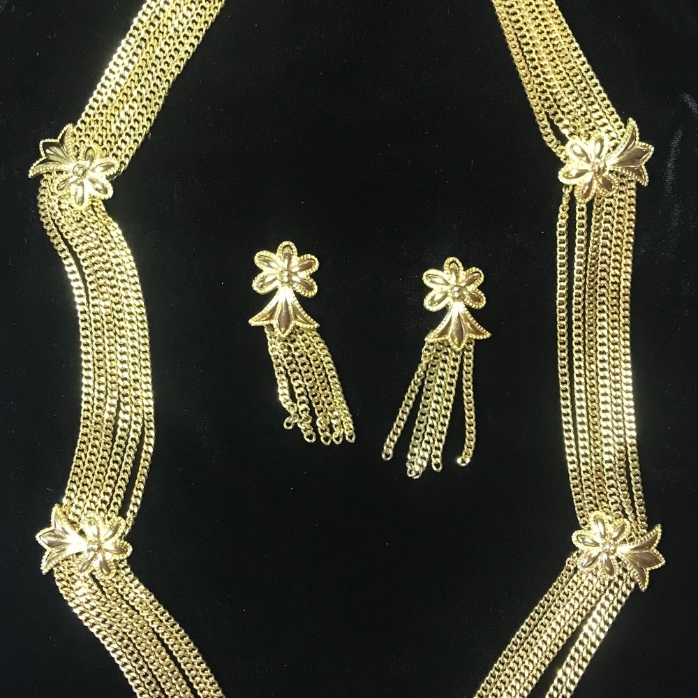 Monet 6 Chain gold tone Necklace & Earrings